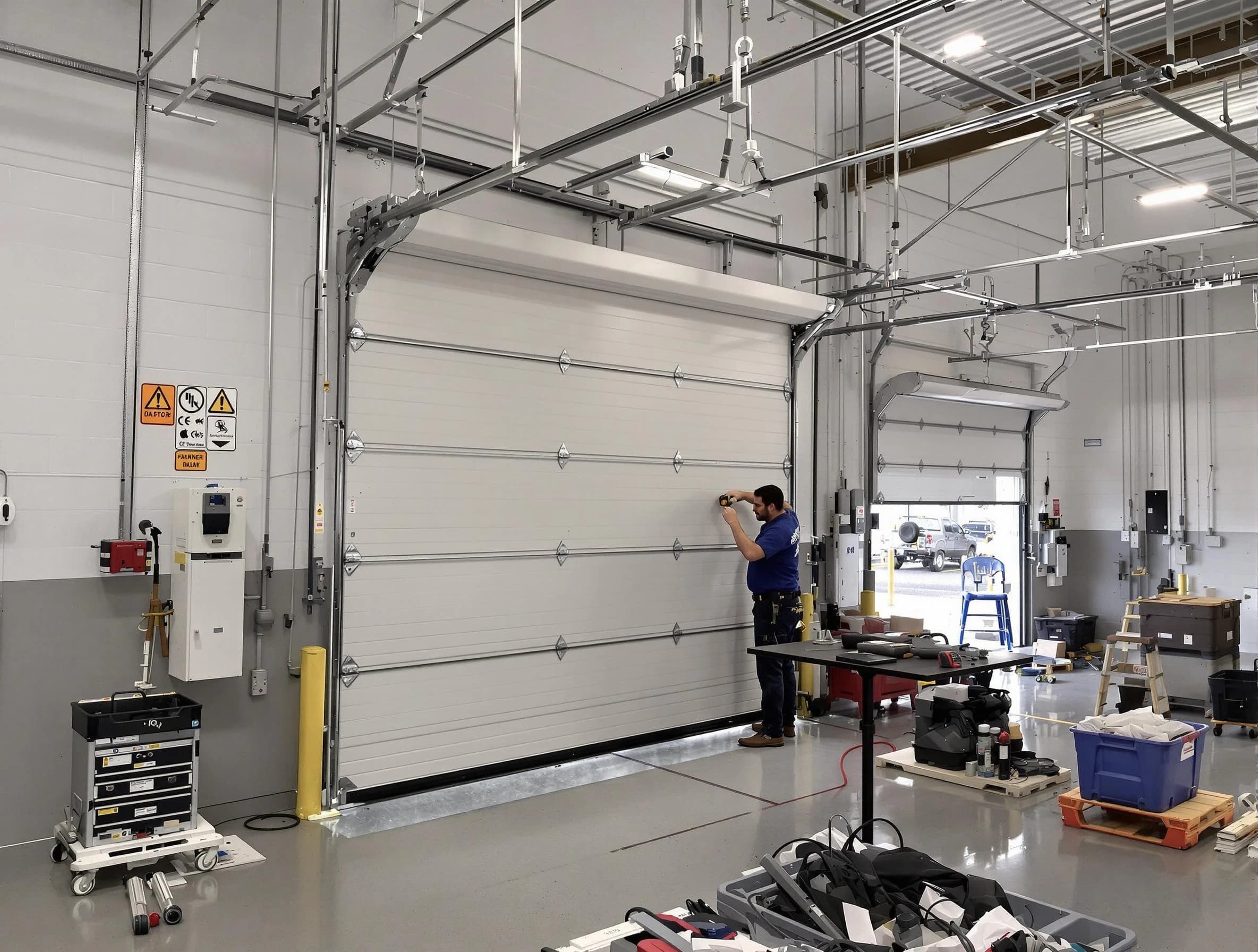 Commercial garage door repair being performed by Framingham Garage Door Repair expert in Framingham