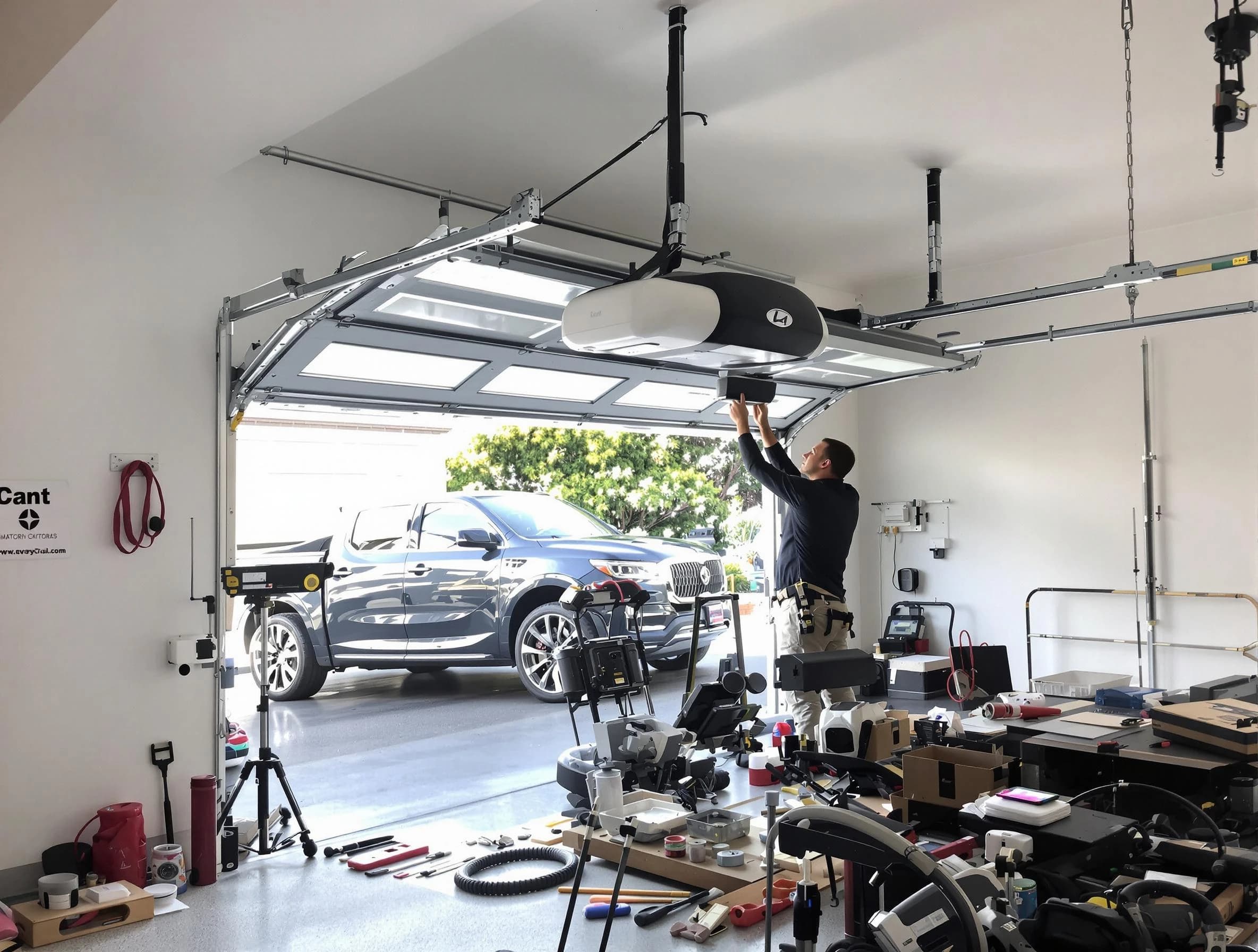 Framingham Garage Door Repair specialist installing smart garage door opener system in Framingham home