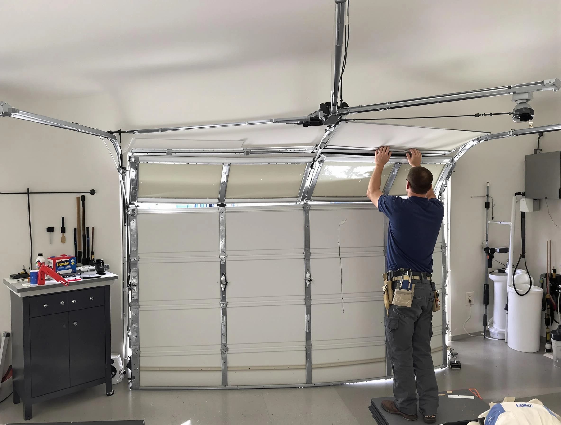 Framingham Garage Door Repair specialist performing precise section replacement on Framingham garage door