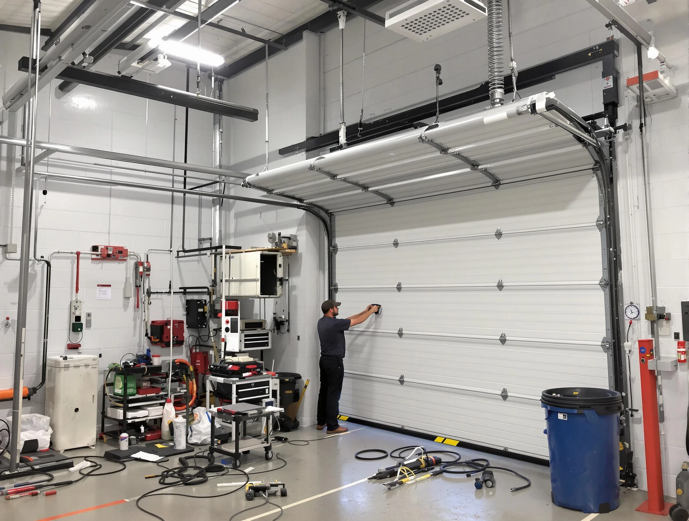 Framingham Garage Door Repair certified technician performing commercial door repair at a Framingham business facility