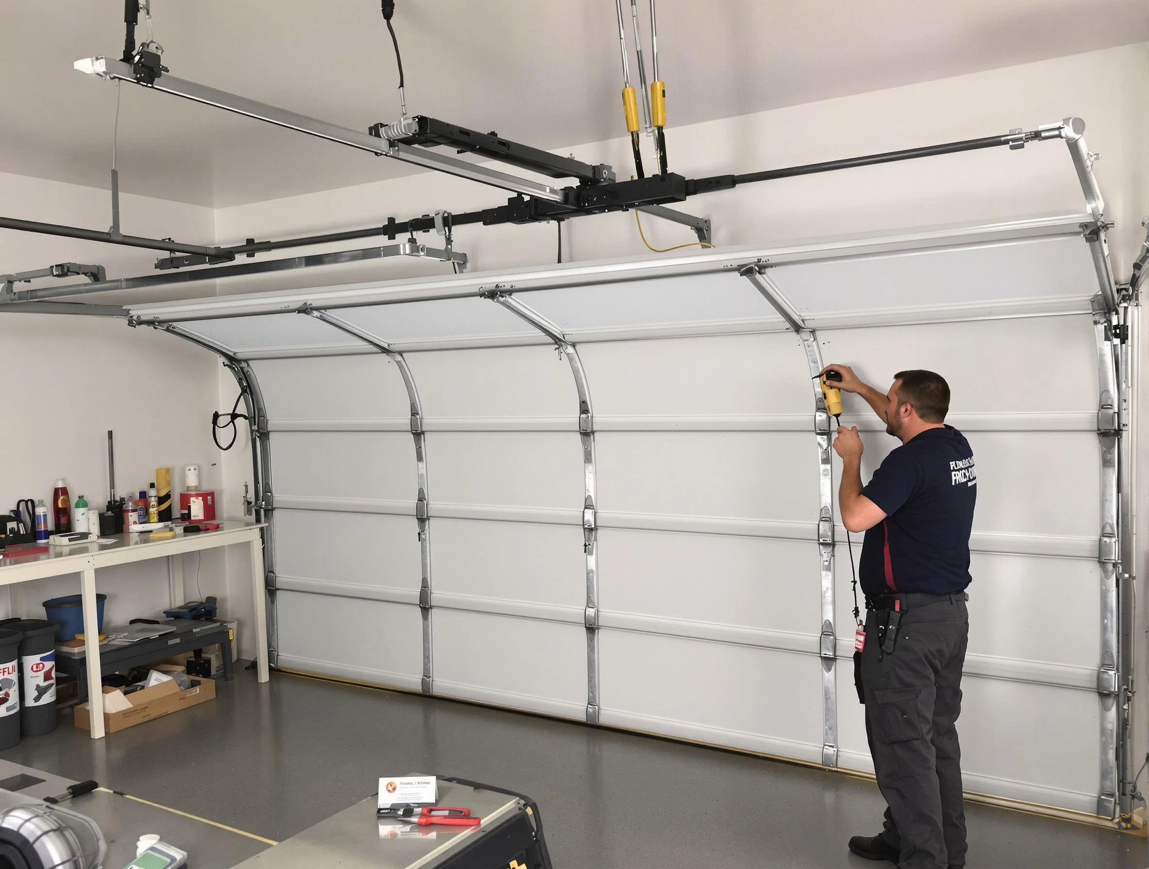 Framingham Garage Door Repair certified technician performing overhead door system repair in Framingham