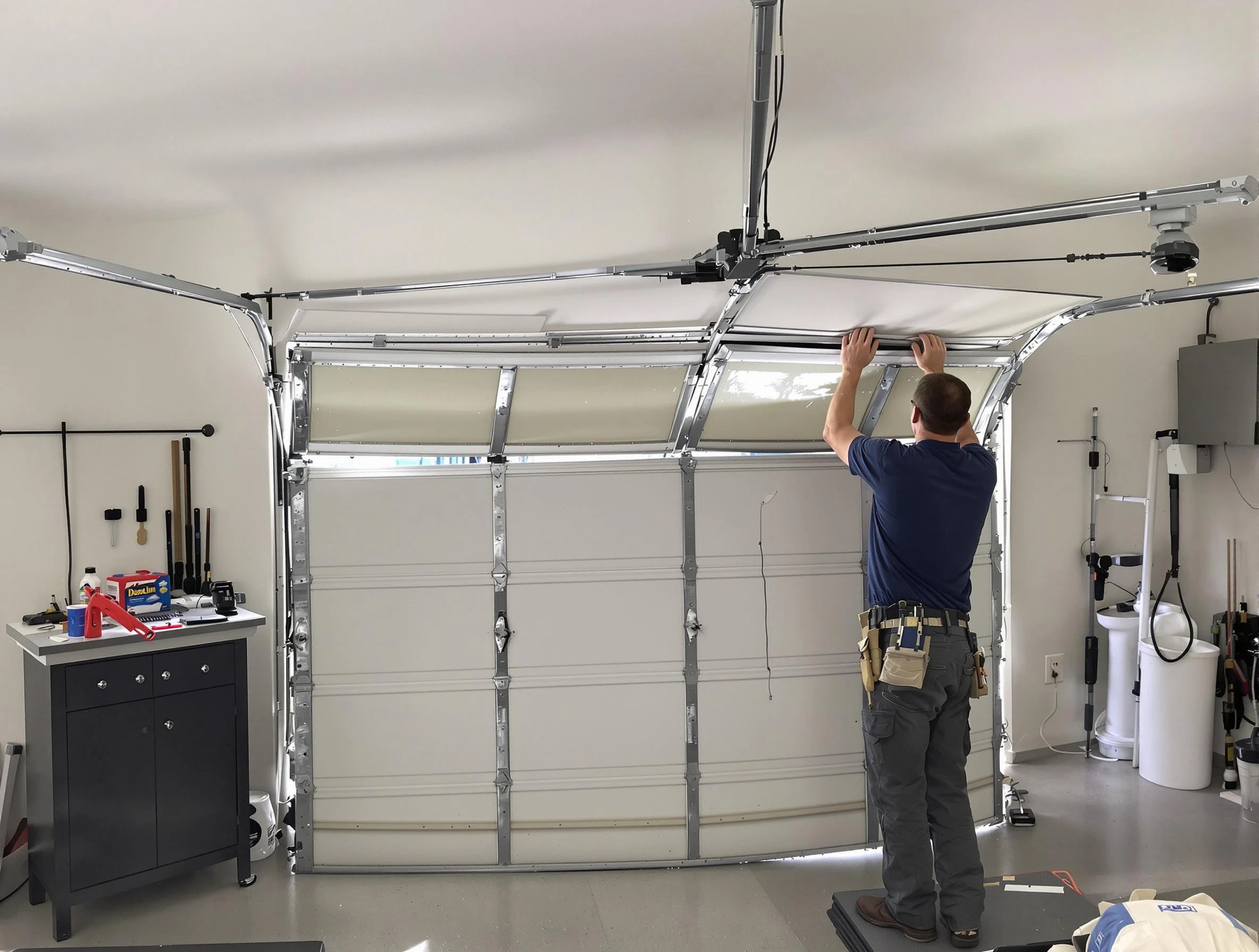 Framingham Garage Door Repair specialist performing precise section replacement on Framingham garage door